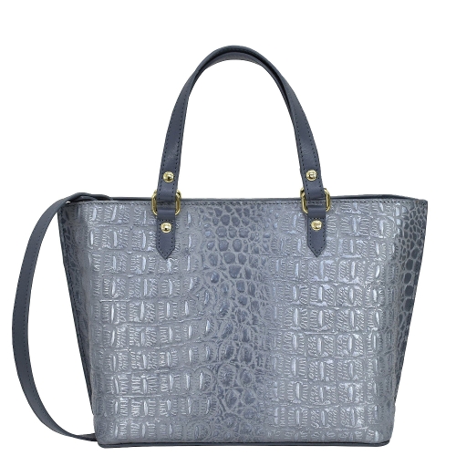 CROC EMOBOSSED SILVER/GREY MEDIUM TOTE